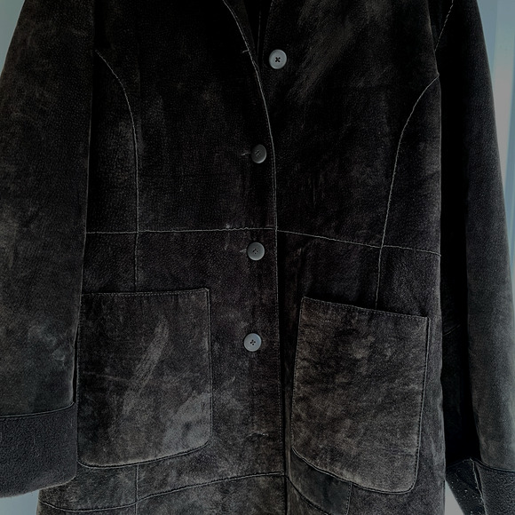 Suede Leather Coat SZ XL Dark Brown Western Boho Worn-in Real Suede Feel READ - Picture 3 of 10